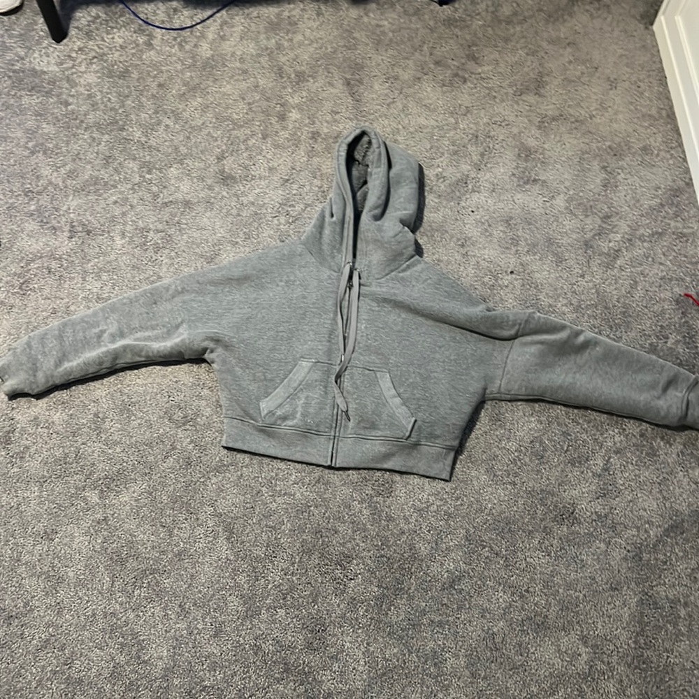 Grey Aeropostale fluffy cropped zip up